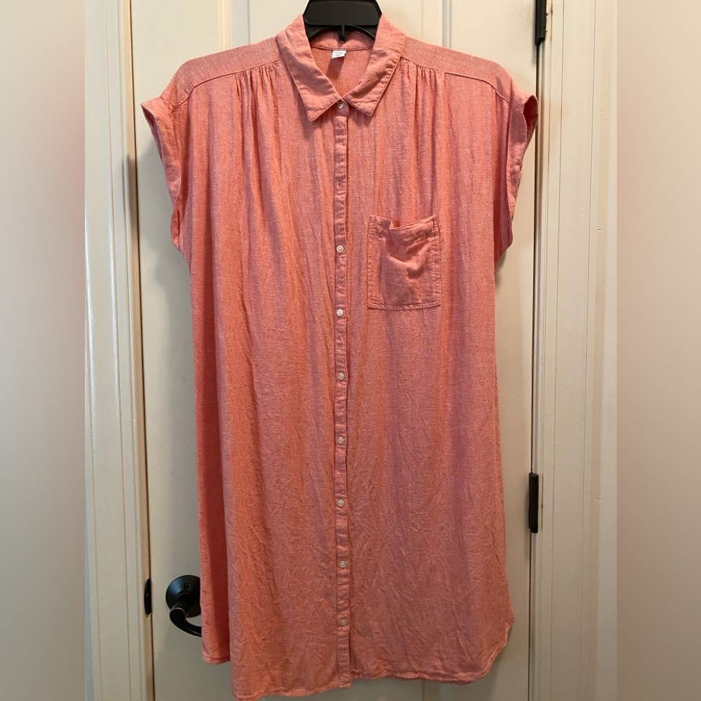Old Navy Orange Oxford cloth button down mini dress XL Bust apx 23”